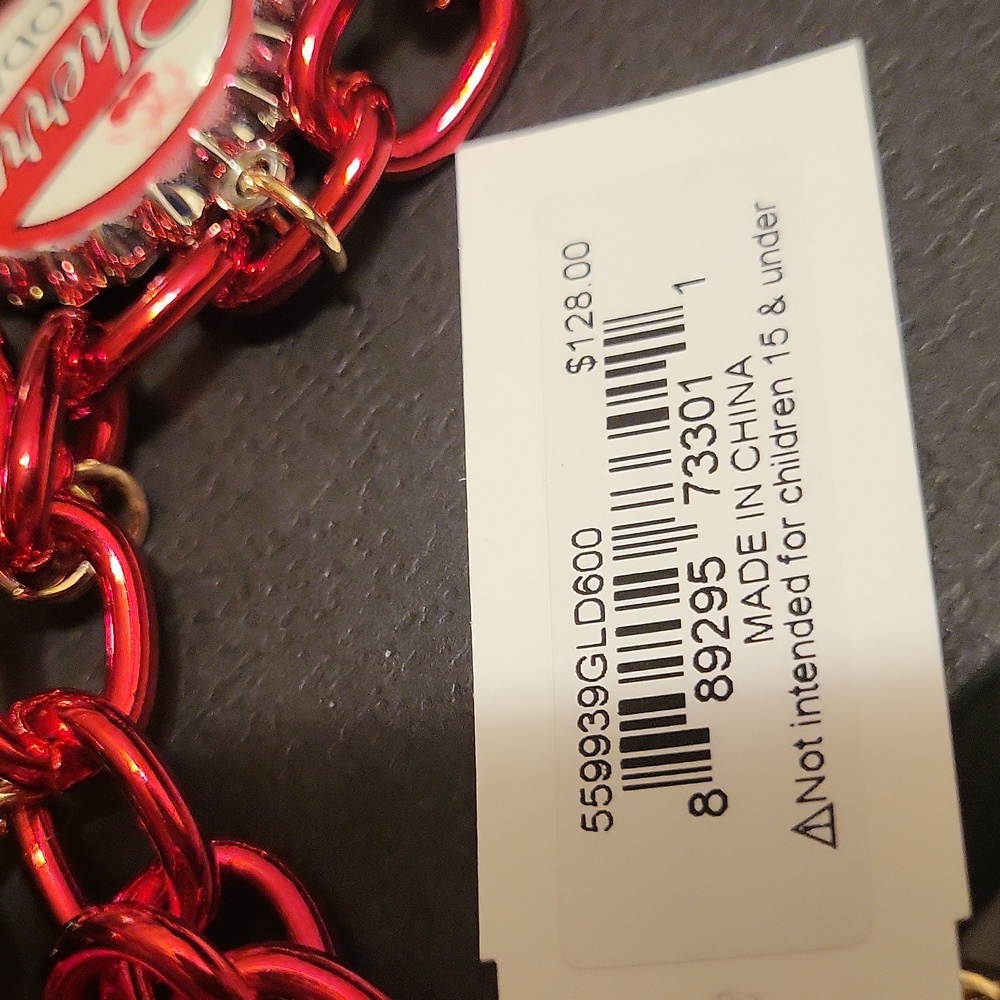 Betsey Johnson Chocolate Dipped Strawberry Cherry Bow Lips Gold Necklace AS IS - Picture 4 of 7